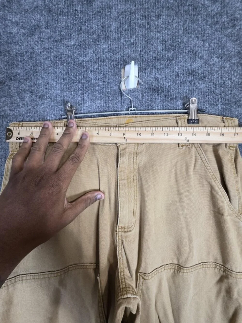 Carhartt Pants Mens 34x30 Khaki Relaxed Fit Double Knee Workwear Carpenter Stain
